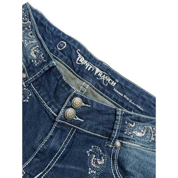 Y2K Trinity Ranch Women’s Jeans Sz 12 Dark Blue Bedazzled boho Western 30x31 - Picture 5 of 16